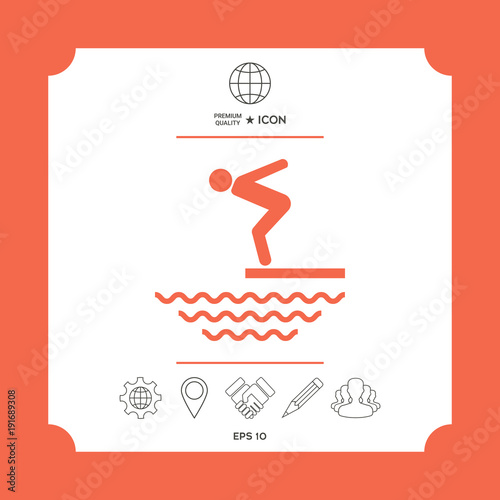 Swimmer on a springboard, Jumping into the water - icon