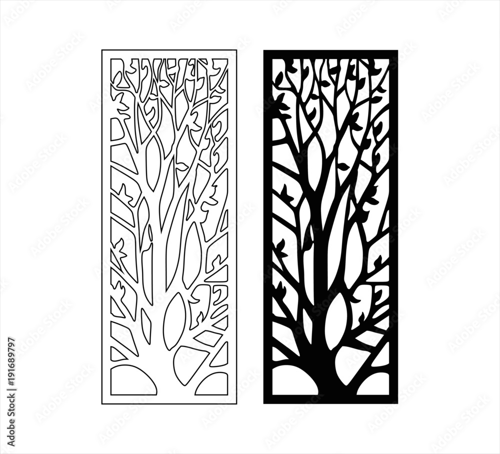 Tree in frame. Wooden decorative partition. Vector. The element of the