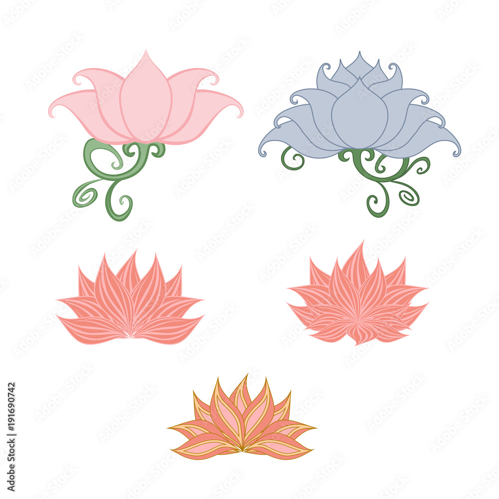 Lotus. Set of vector stylized image of a Lotus flower isolated. Stock ...
