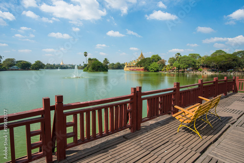 The scenery view of Kandawgyi lake in Yangon township of Myanmar.