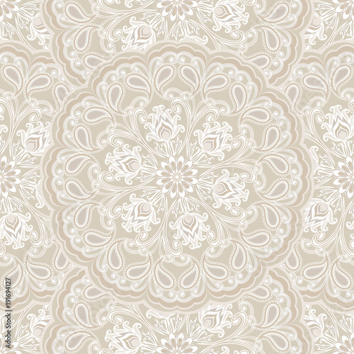 Vector seamless pattern silver mandalas. Traditional Eastern pattern of circular graphic elements.