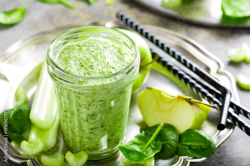 Smoothie of fresh green apple, celery and spinach