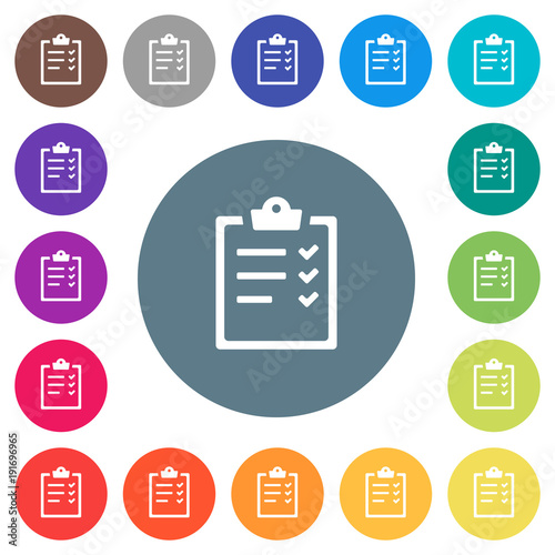 Task list flat white icons on round color backgrounds
