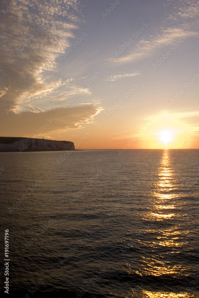 White cliffs of Dover sunrise from a cross channel ferry