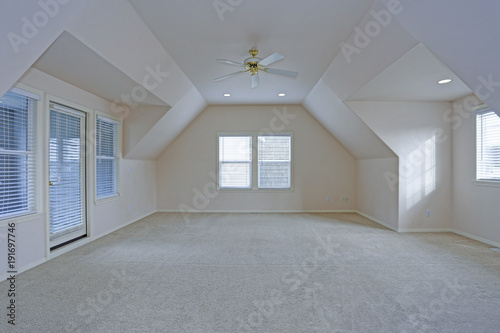 Empty room interior with vaulted ceiling