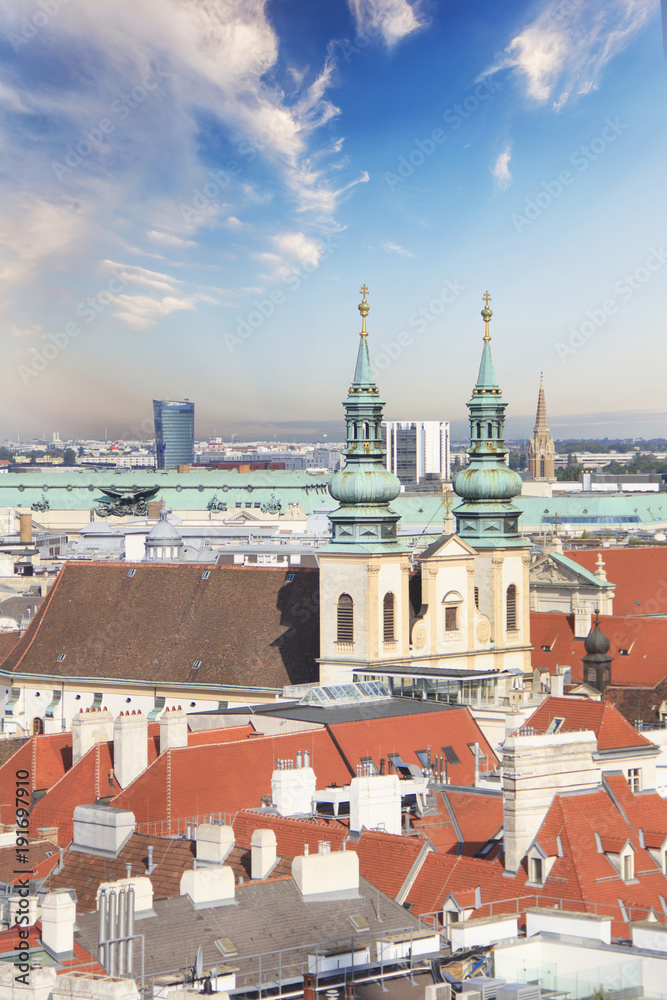 View of the city from the observation deck of St. Stephen's Cathedral in Vienna, Austria