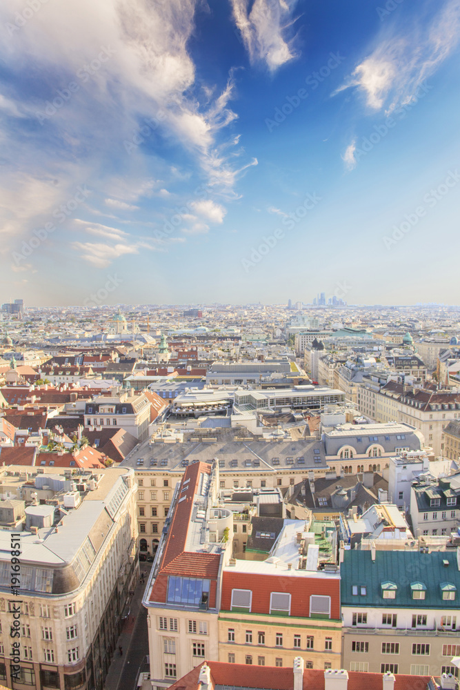 View of the city from the observation deck of St. Stephen's Cathedral in Vienna, Austria