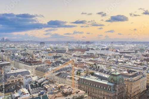 View of the city from the observation deck of St. Stephen's Cathedral in Vienna, Austria © marinadatsenko