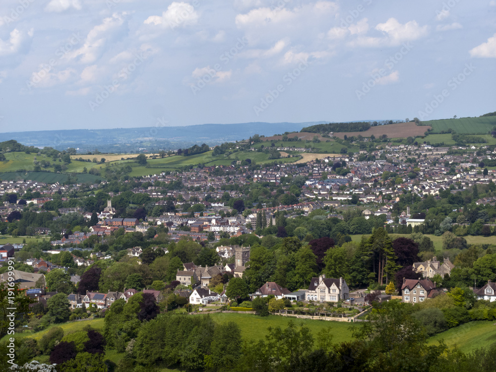 England, Cotswolds, Gloucestershire, view over Stroud and its valleys from Rodborough Common