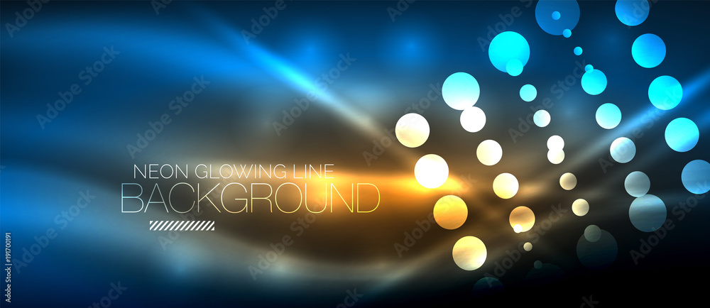 Circle abstract lights, blue neon glowing background Circle abstract lights, blue neon glowing background