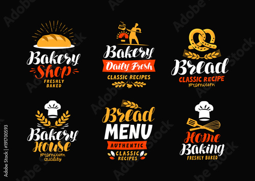 Bakery, bakehouse logo or label. Bread, home baking icon. Lettering vector illustration