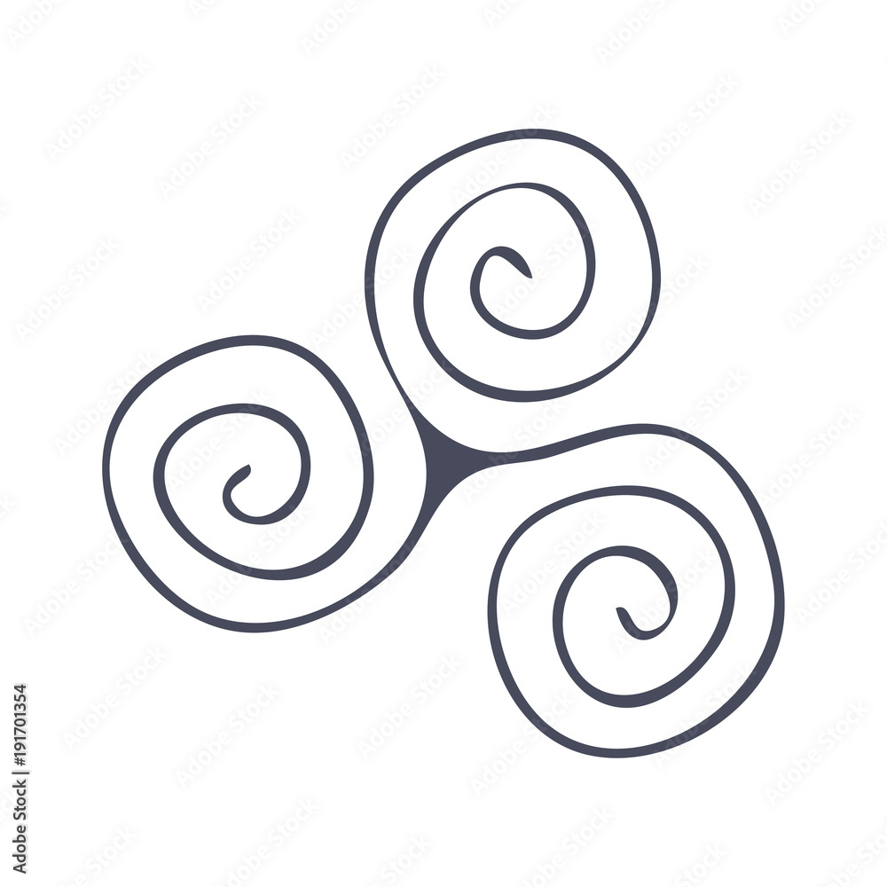 Vector symbol: The Triade, Triskelion, Triskele, or Celtic Triple Spiral. Spiral of Life symbol.