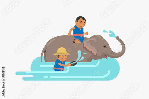Elephant taking a bath. Vector illustration