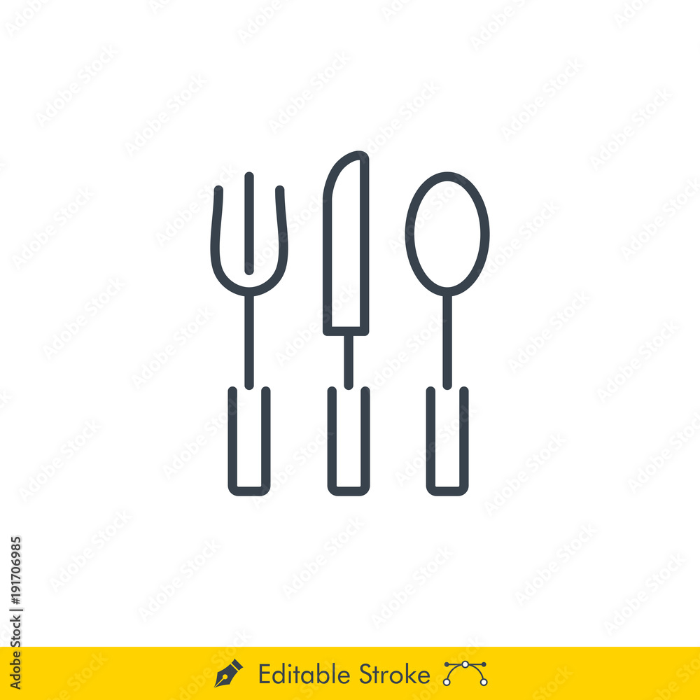 Eating Utensils Icon / Vector - In Line / Stroke Design (Fork, Knife, Spoon) Eating Utensils Icon / Vector - In Line / Stroke Design (Fork, Knife, Spoon)