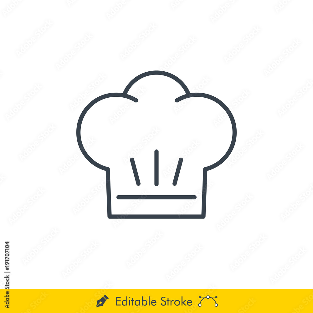 Chef Hat Icon / Vector - In Line / Stroke Design