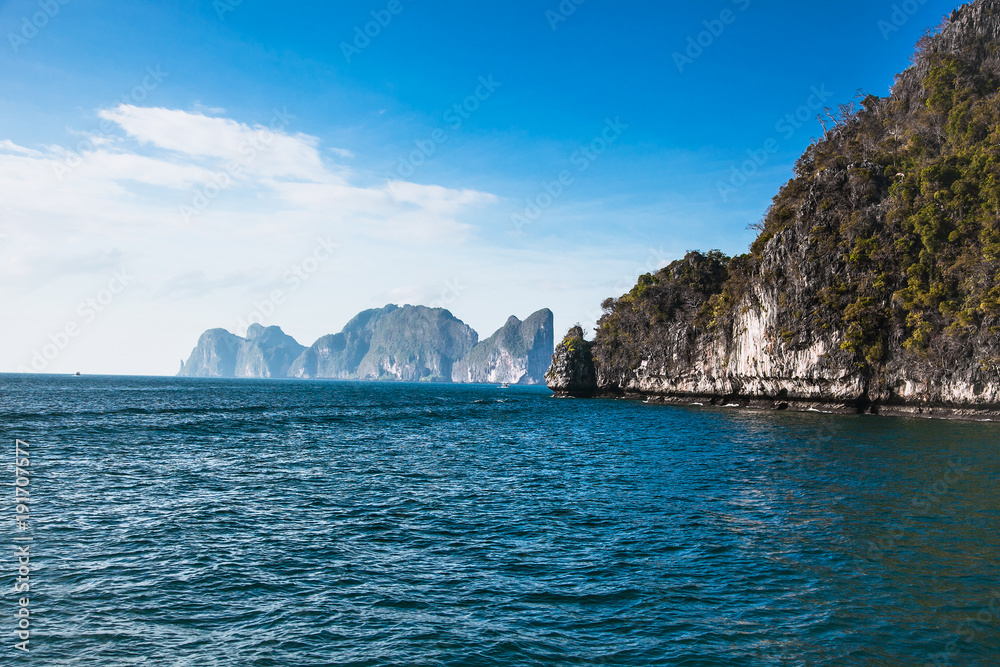 Baots for divers at the Phi Phi Doh Island on Jan 27, 2016.Thailand. Phi Phi Islands are popular among tourists from all over the world. Baots for divers at the Phi Phi Doh Island on Jan 27, 2016.Thailand. Phi Phi Islands are popular among tourists from all over the world.