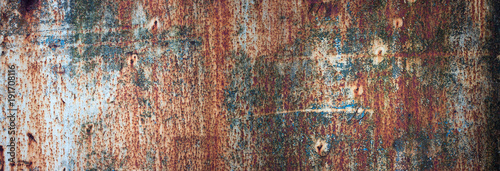 rusty metal texture with flaking paint. panoramic background of old iron and ...