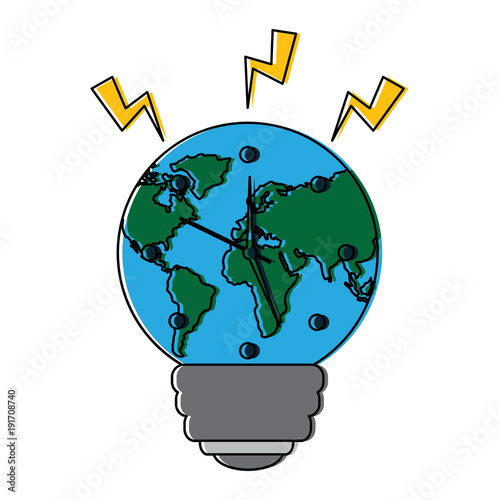 bulb shape earth planet clock time ecology energy vector illustration