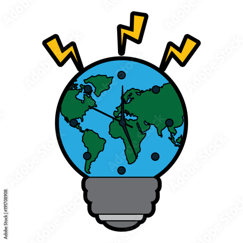 bulb shape earth planet clock time ecology energy vector illustration