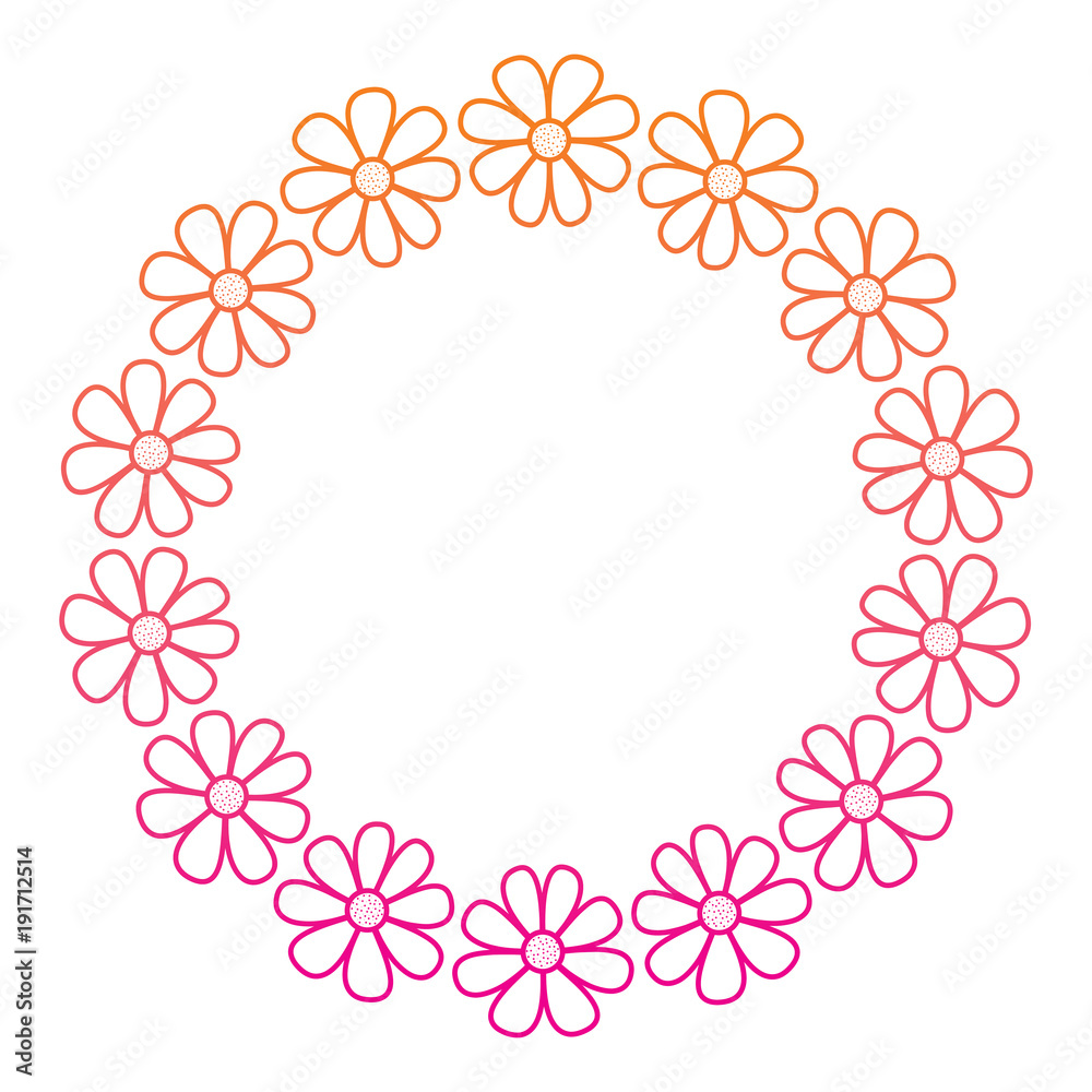 wreath nature flower decoration frame vector illustration red degraded line image