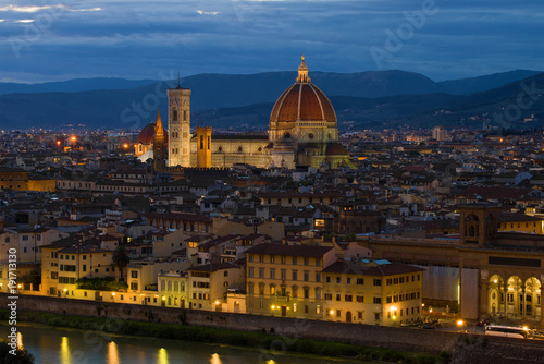 View of the Cathedral of Santa Maria del Fiore on the autumn evening. Florence  Italy