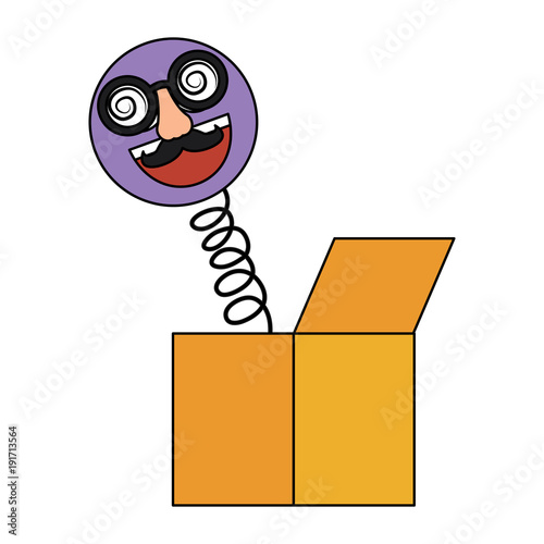 joke box emoticon with glasses and nose prank vector illustration