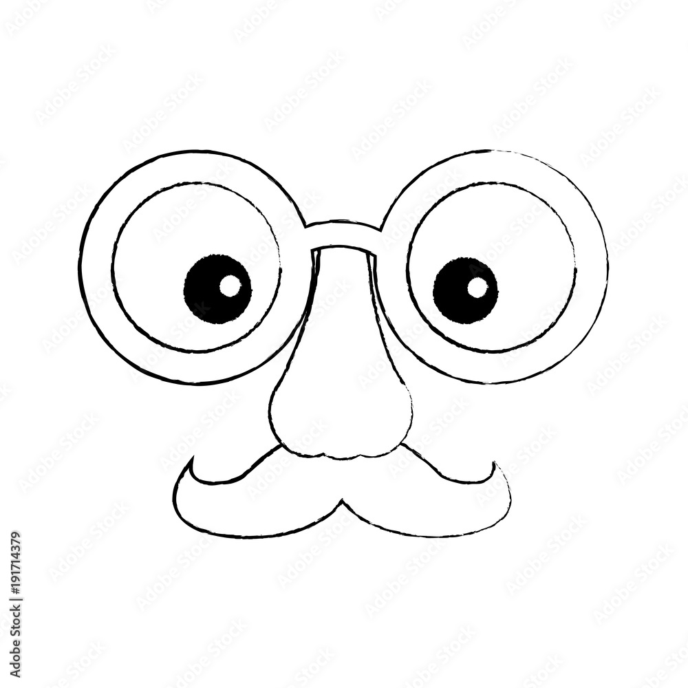 funny fake mask made of glasses mustache and nose vector illustration sketch design