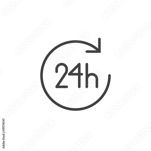 24 hours icon vector, filled flat sign, solid pictogram isolated on white. Open twenty four hours a day symbol, logo illustration.