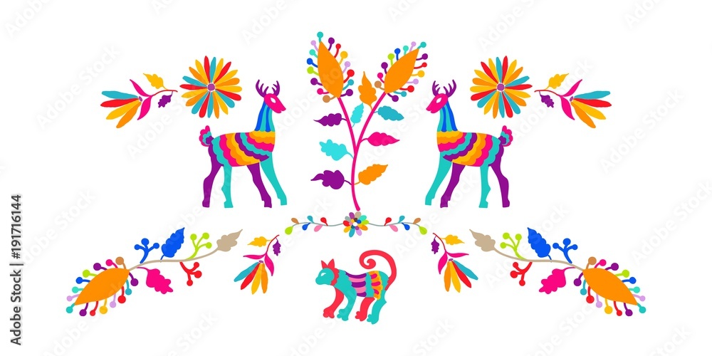 Photo & Art Print Vector folk Mexican Otomi Style embroidery Pattern, jill otomi-images-free-download-on-freepik
