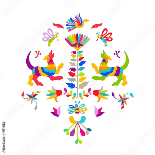 Vector folk Mexican Otomi Style embroidery Pattern