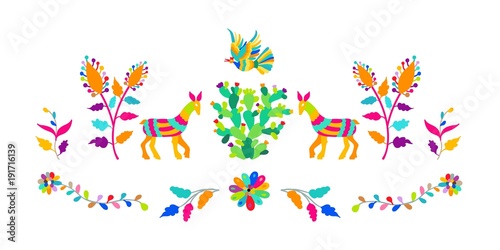 Vector folk Mexican Otomi Style embroidery Pattern