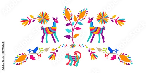 Fotomurale Vector folk Mexican Otomi Style embroidery Pattern