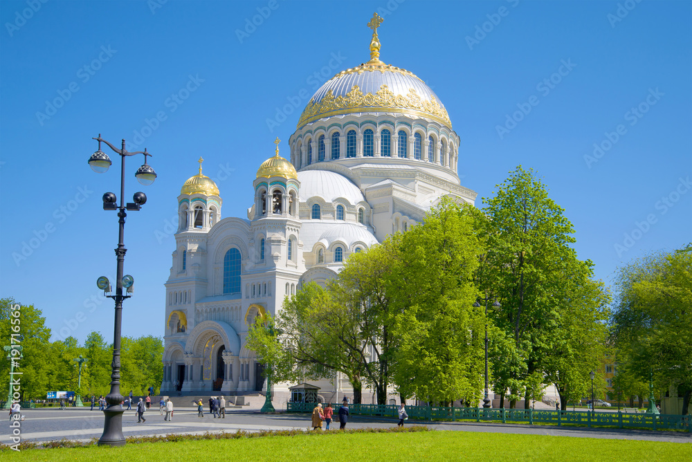 Sunny May day at the St. Nicholas Naval Cathedral. Kronstadt, St. Petersburg. Russia