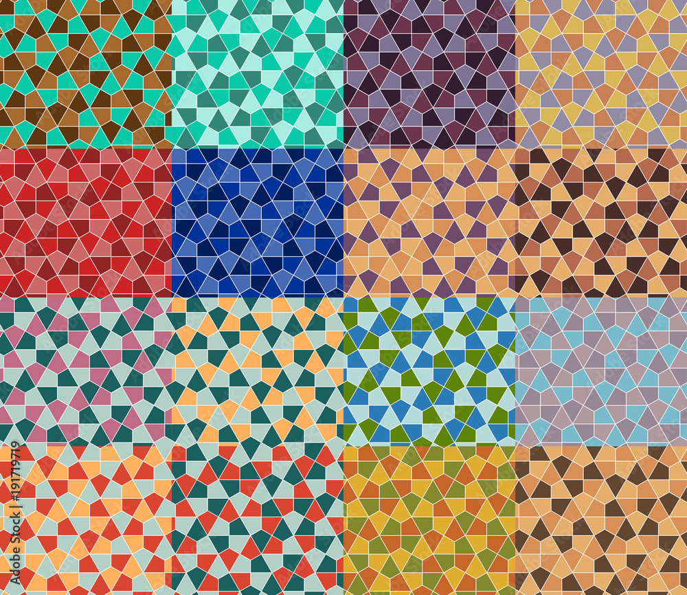 Seamless geometric pattern set simple flat vector illustration. Lined geometric color seamless pattern