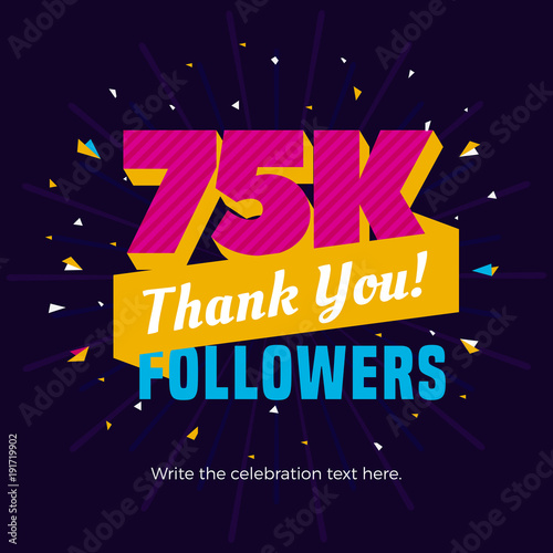 75k followers card banner template for celebrating many followers in online social media networks.