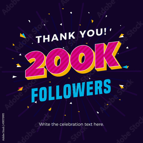 200k followers card banner template for celebrating many followers in online social media networks.
