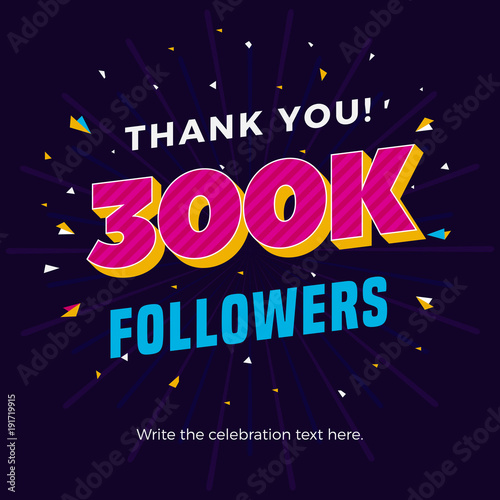 300k followers card banner template for celebrating many followers in online social media networks.