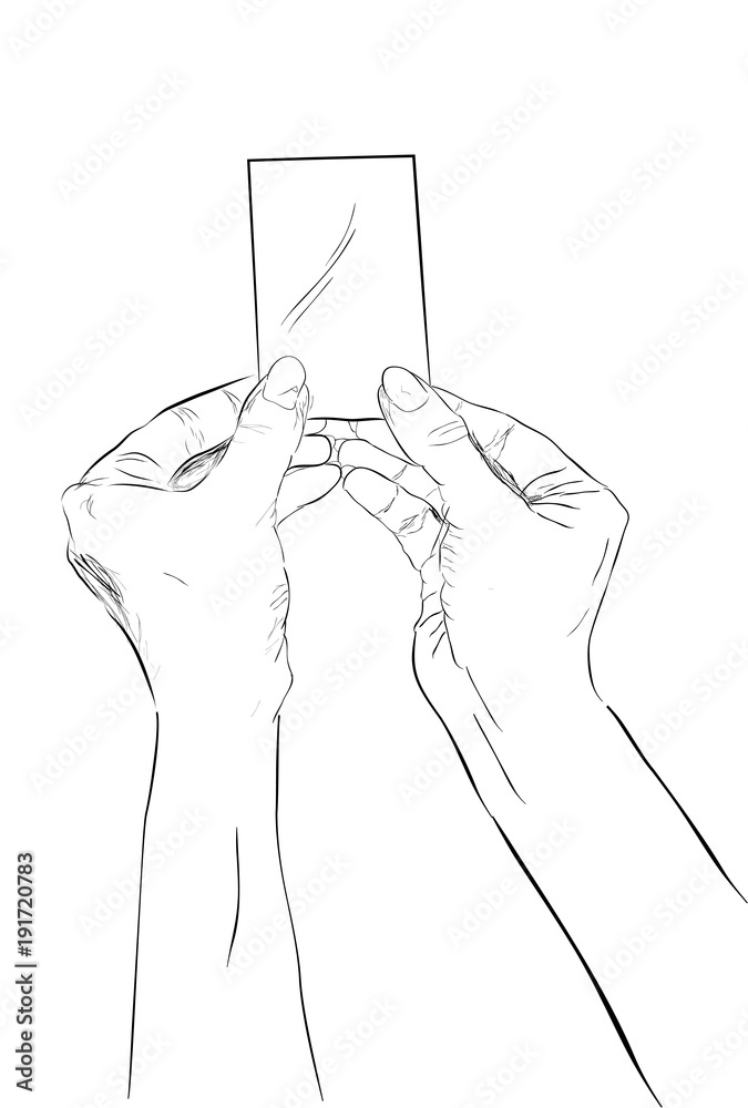 Sketch Hand Holding Blank Card, Isolated on White Sketch Hand Holding Blank Card, Isolated on White