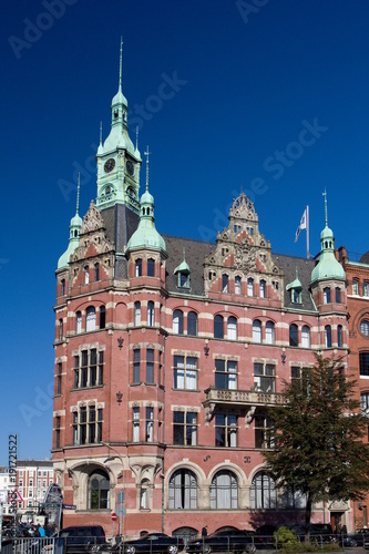 Historic building in Speicherstadt - the largest historic warehouse district in the world, located in the HafenCity quarter, Hamburg, Germany.