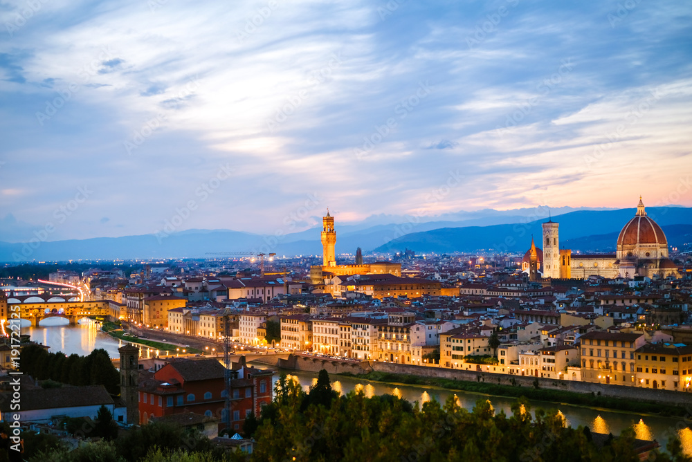Beautiful sunset over Florence town,Santa Maria del Fiore in Piazza Michelangelo,Italy