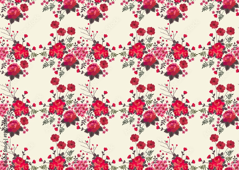Seamless floral pattern with red roses , berries and poppies isolated on white background. Print for fabric, textile, wallpaper. Vector summer design. Seamless floral pattern with red roses , berries and poppies isolated on white background. Print for fabric, textile, wallpaper. Vector summer design.
