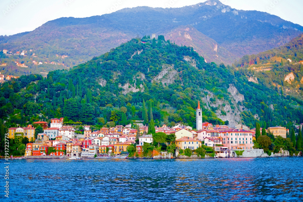 View of colorful town and mountian background ,Lake como,Italy,Europe
