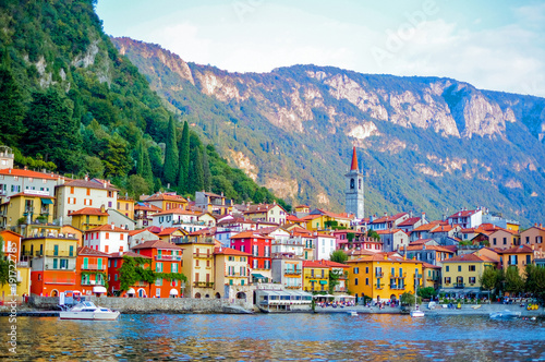 View of colorful town and mountian background ,Lake como,Italy,Europe © Kullathida