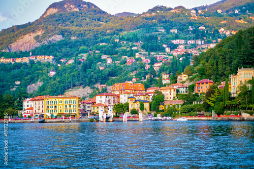 View of colorful town and mountian background ,Lake como,Italy,Europe