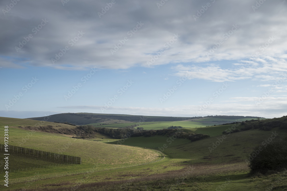 Stunning English countryside landscape across rolling green hills