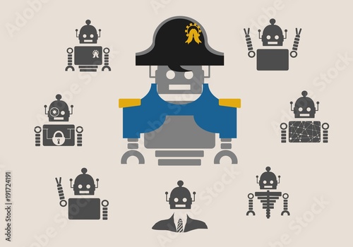 Happy cute vintage robot silhouettes collection. Robotics industry relative image.