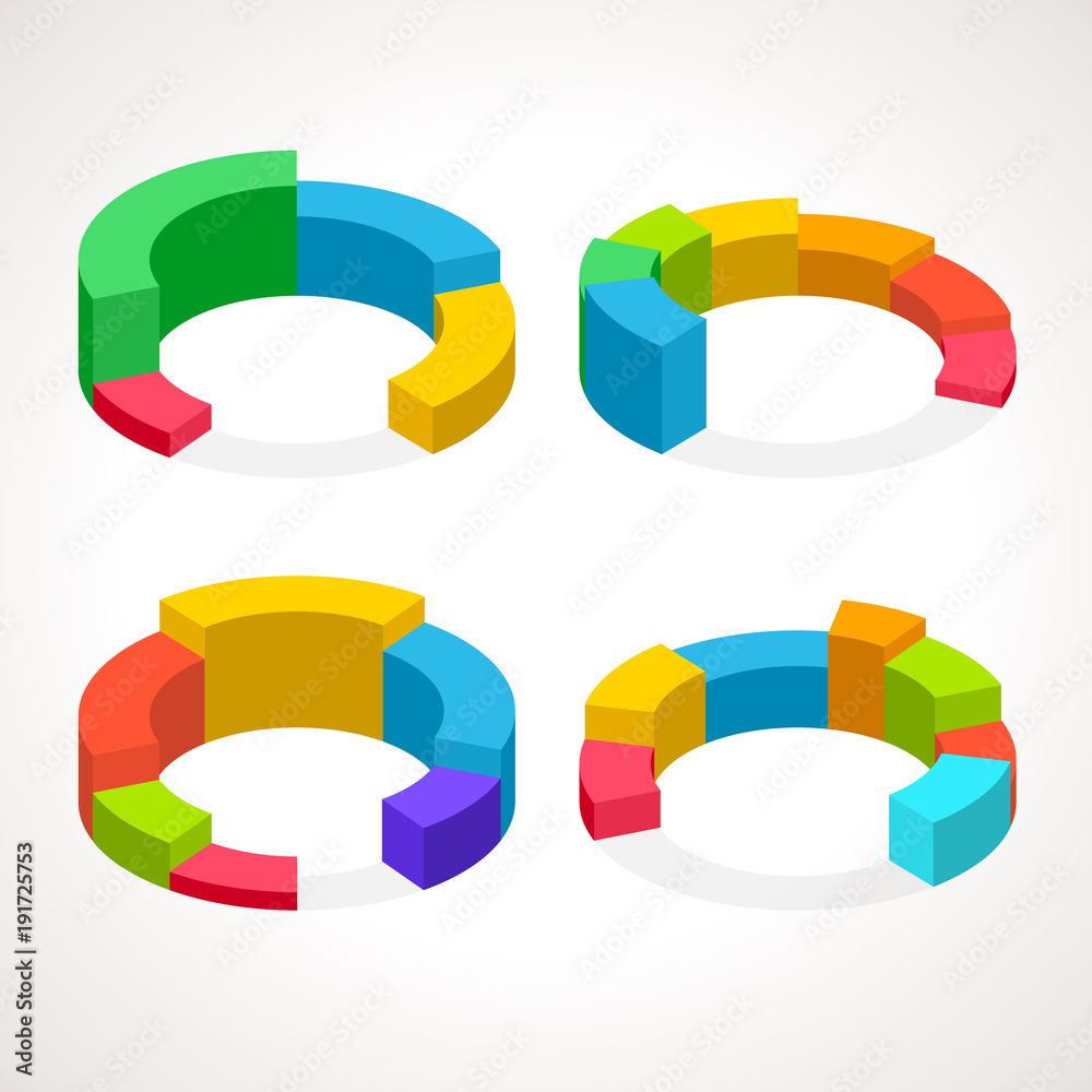 Vector Infographic Diagrams. Different 3D Pie Charts for statistics, diagram, workflow, timeline and options. Vector Infographic Diagrams. Different 3D Pie Charts for statistics, diagram, workflow, timeline and options.