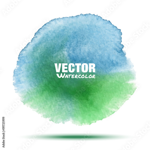 Bright blue - green transparent watercolor vector stain. Vibrant watercolor vector spot design element isolated on white background. Spring blur blot blue green watercolor vector illustration
