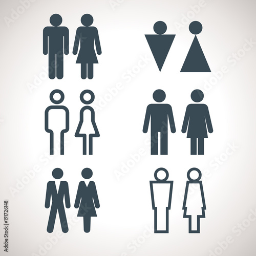 Toilet Indicating Signs. Vector Men and Women WC directional sign. Variety of restroom icons.