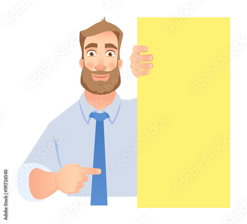 Businessman holding blank signboard